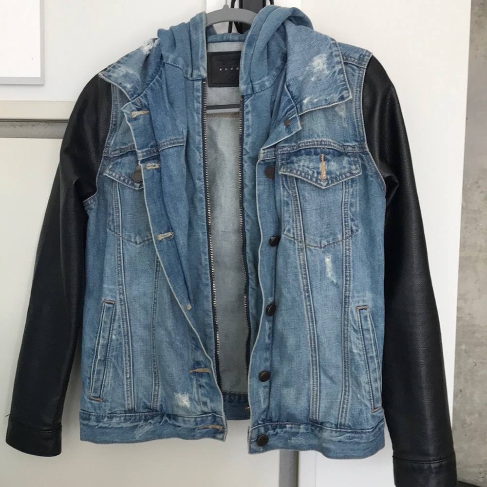 BLANK NYC Denim Jacket with Leather Sleeves
